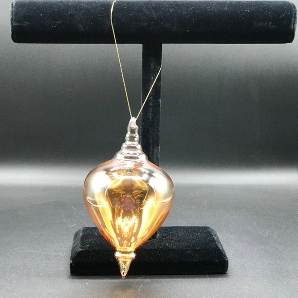 Iridescent Gold Cream Finial Tear Drop Hand Blown Glass Ornament 6" No Box - Picture 1 of 5